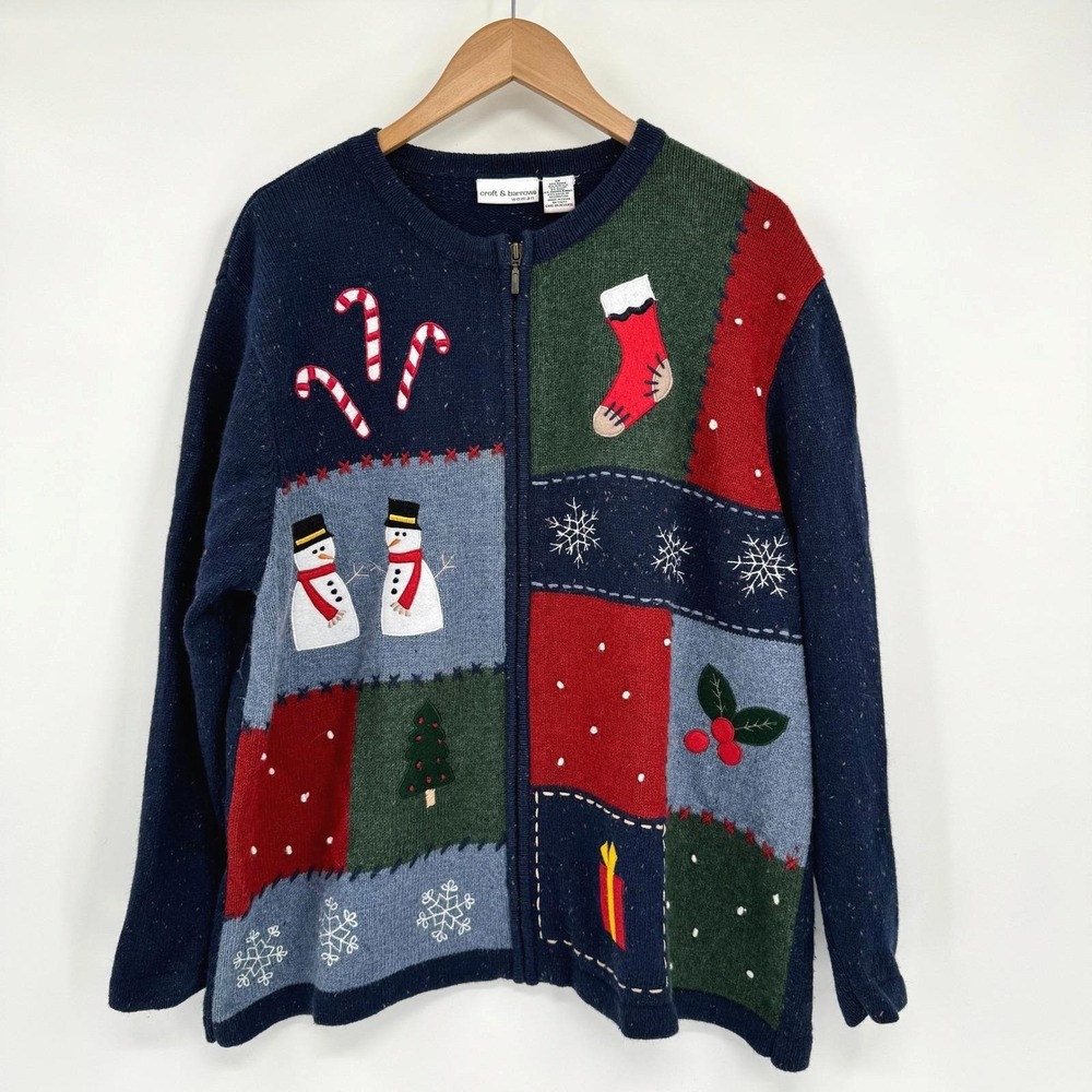 Croft & Barrow Patchwork Christmas/Holiday Embroidered Knit Sweater Women's 1X